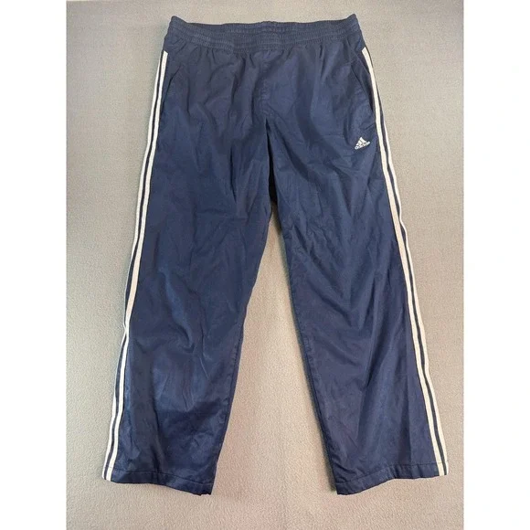 Y2k Adidas Track Pants Mens L Blue Climalite Stripes Elastic Waist Athletic