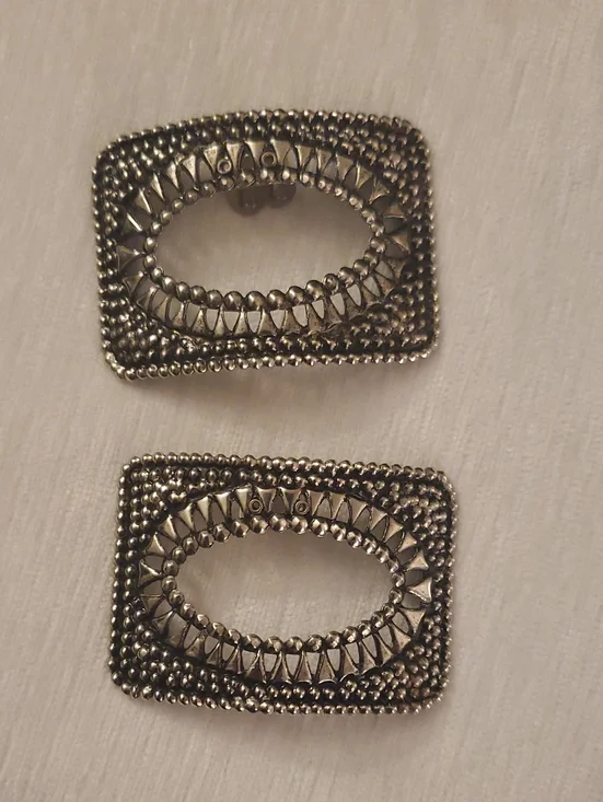 Vintage Silver-Tone Rectangular Clip-On Shoe Clips Pair / Buckle