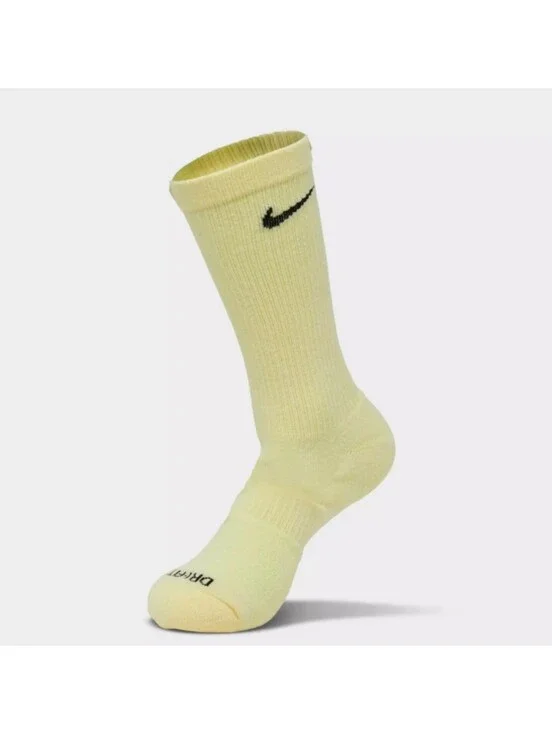 Nike Unisex L Everyday Plus Cushioned Crew Training Socks Pale Yellow - 1 Pair