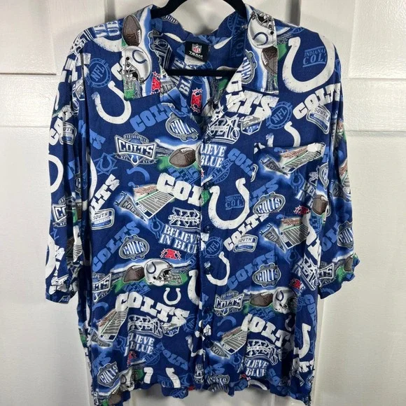 NFL Team Apparel Indianapolis Colts All Over Print Rayon Shirt Blue Mens 2XL