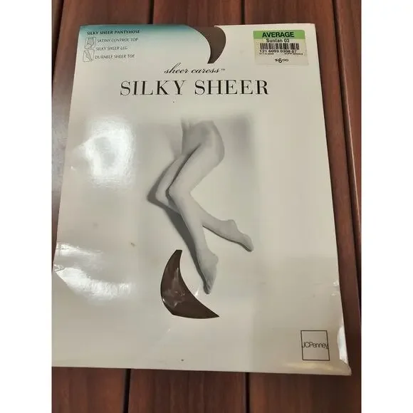 JC‎ Penney Sheer Caress Silky Control Top Support Pantyhose USA Medium Suntan