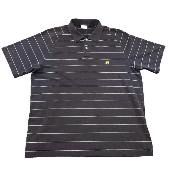 Brooks Brothers Men's Dark Blue with Green Stripes‎ Short Sleeve Polo Shirt XL