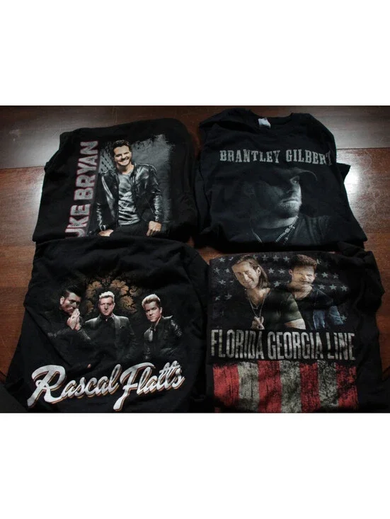 4 Country Music T-Shirt Lot Rascal Flatts Florida Georgia Line Brantley Gilbert