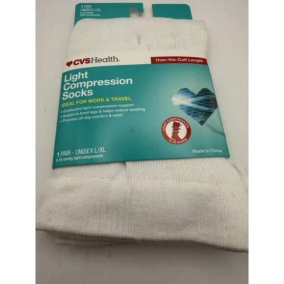 CVS Health Light Compression Socks White L/XL 8-15 mmHg Unisex New