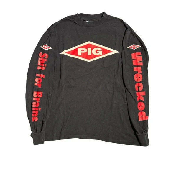 Vintage 1997 PIG Red‎ Raw & Sore Industrial Rock Long Sleeve Shirt Black XL