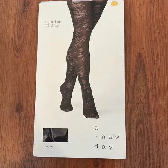 New A new day black lace, opaque fashion, tights size small/medium