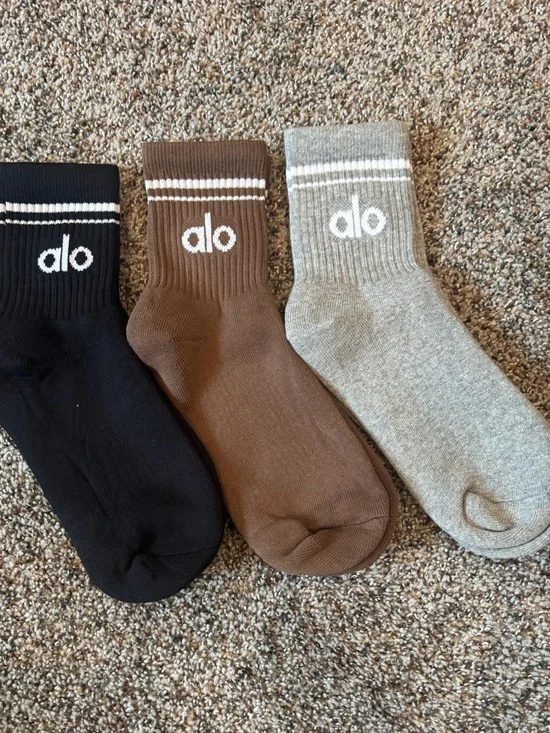 ALO Yoga half Crew Socks in Black, Brown & Gray - Trio Pack