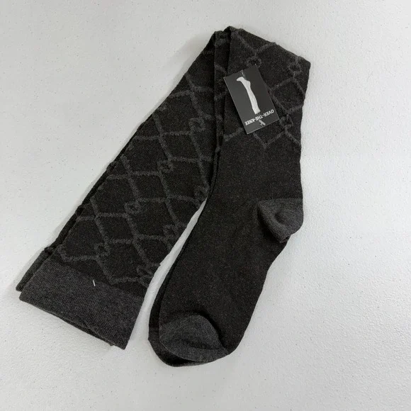 NEW Kohl's dark gray diamond knit knee‎ high tall socks stretch over-the-knee