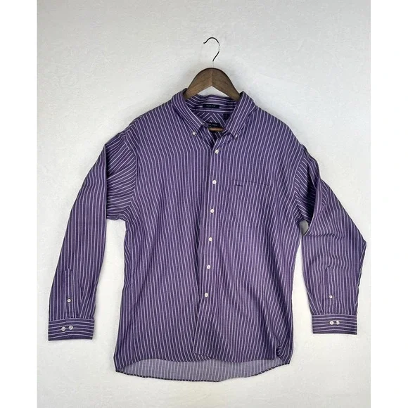 Van Heusen Shirt Mens XL Purple Striped Long Sleeve‎ Button Up