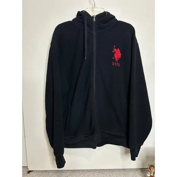 U.S.‎ Polo Assn. Black Full Zip Hoodie Sweatshirt Mens XL Sportswear