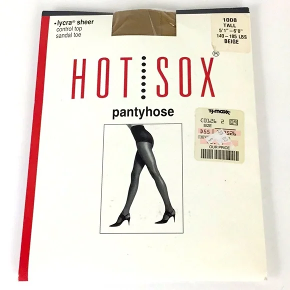 Vintage Hot Sox Sheer Control Top Beige Pantyhose Tall