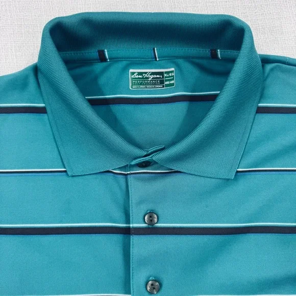Ben Hogan Performance Golf‎ Polo Shirt Mens XL Teal Blue Striped Short Sleeve
