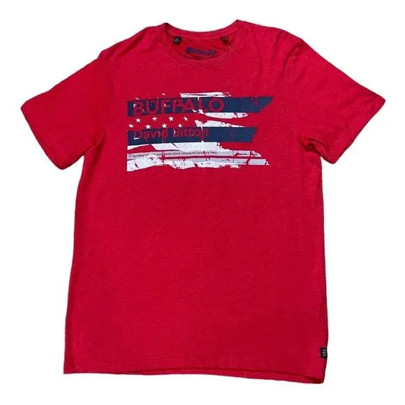 Buffalo David Bitton‎ Vintage Collection Mens Graphic T-Shirt Red Stretch L New