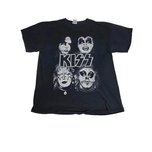 Vintage 1996 Kiss Band Faces T-Shirt Black Masked Men’s XL B12‎