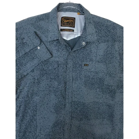 Howler Bros Shirt‎ Mens 2XL Blue Geometric H-Bar-B Tech Snap Western Long Sleeve