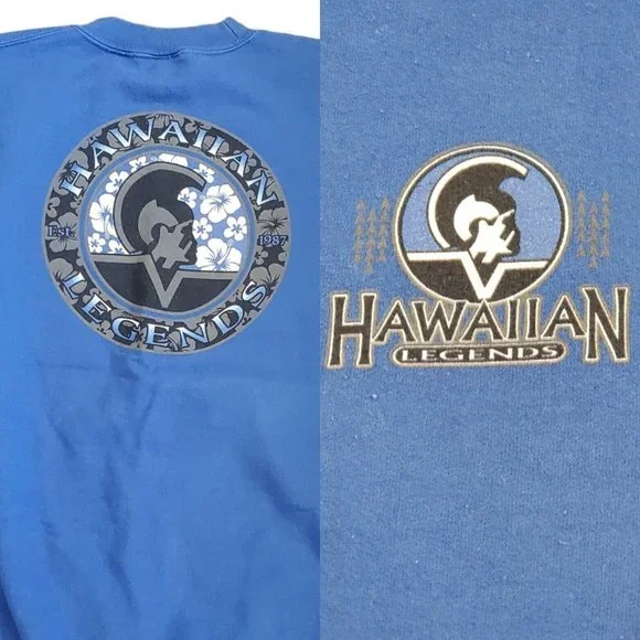 Y2K Hawaiian Legend Chief Peace In Kauai‎ Blue Crewneck Sweatshirt Blue Large