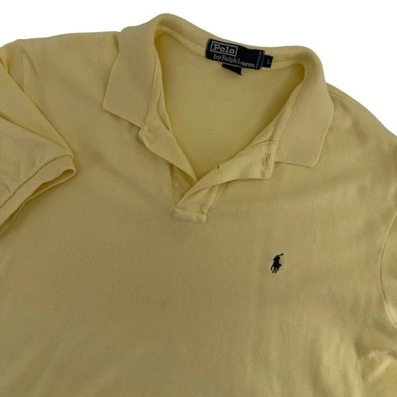 Polo Ralph Lauren Mens‎ Large Yellow Short Sleeve Cotton Polo Shirt Navy Pony
