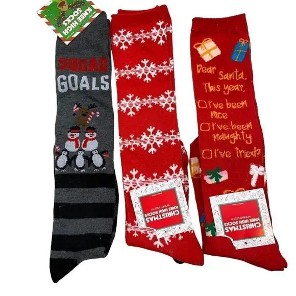 Lot of Three Pairs of Brand New Holiday Themed Knee‎ High Socks One Size
