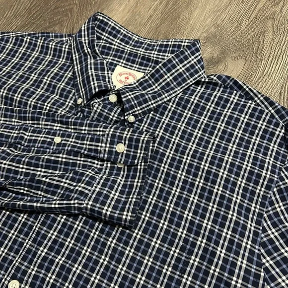 Brooks‎ Brothers Red Fleece Shirt XXL Navy Blue Plaid Button Down Long Sleeve
