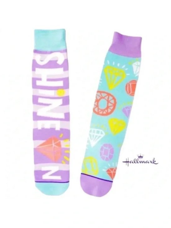 NWT Hallmark Diamonds Shine On Mismatched Novelty Crew Socks Pink Gift