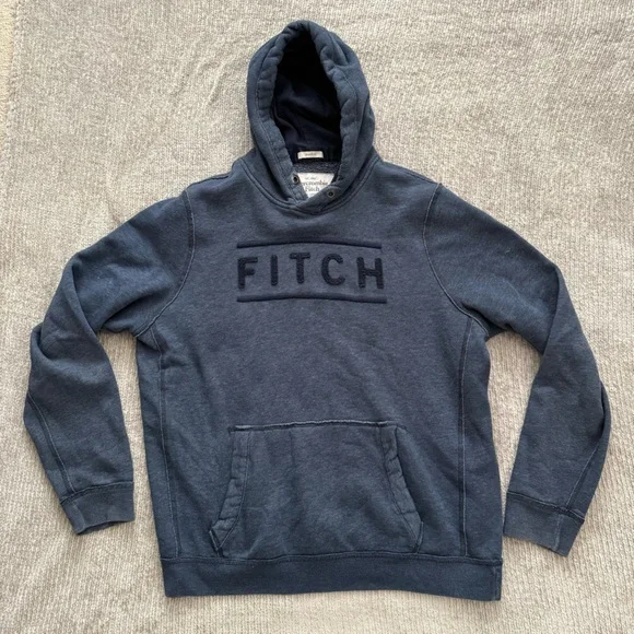 Abercrombie & Fitch FITCH Logo Hoodie Navy Pullover XXL Y2K‎ Style