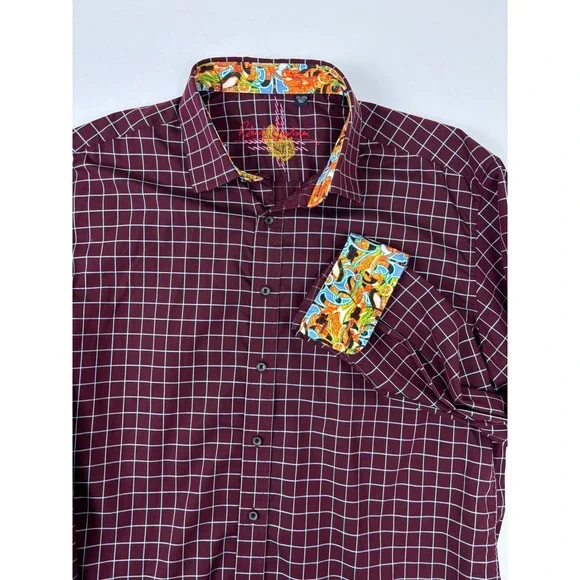 Robert Graham Mens 2XL Burgundy‎ Windowpane Check Long Sleeve Button Down Shirt