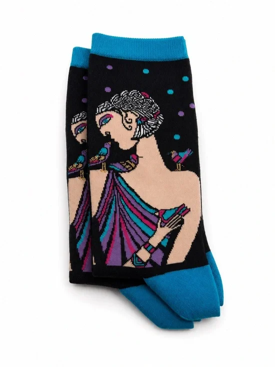 Laurel Burch Alka Graphic Crew Socks Women’s 9-11 Socksmith NWT
