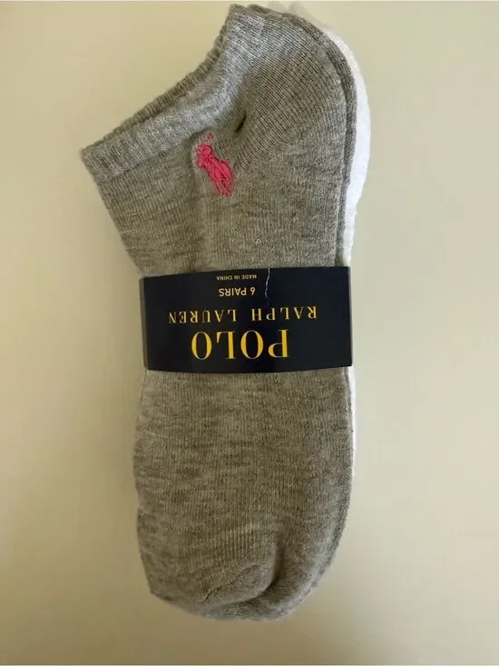 Polo by Ralph Lauren Womens Low Cut Socks Black White and Gray- 6 Pack
