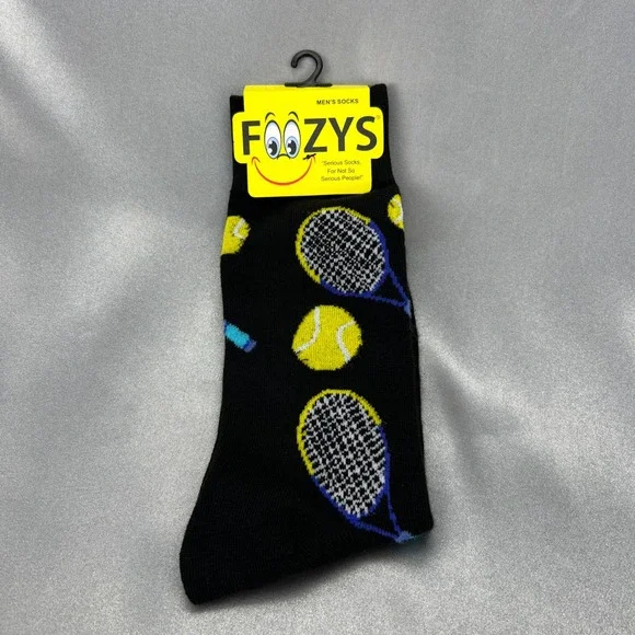 Foozys Unisex Tennis Racket Ball Novelty Crew Socks Black Shoe Sz 6-12 - Gifts