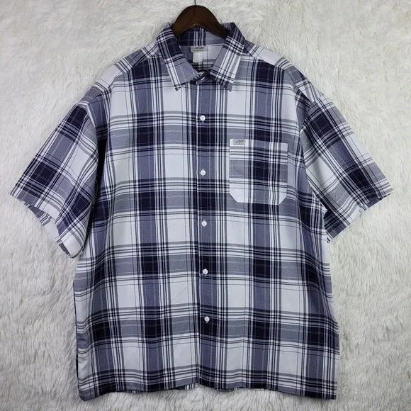 Cal Top Mens Navy Blue White Plaid Short Sleeve Button Up Shirt Lowrider 3XL