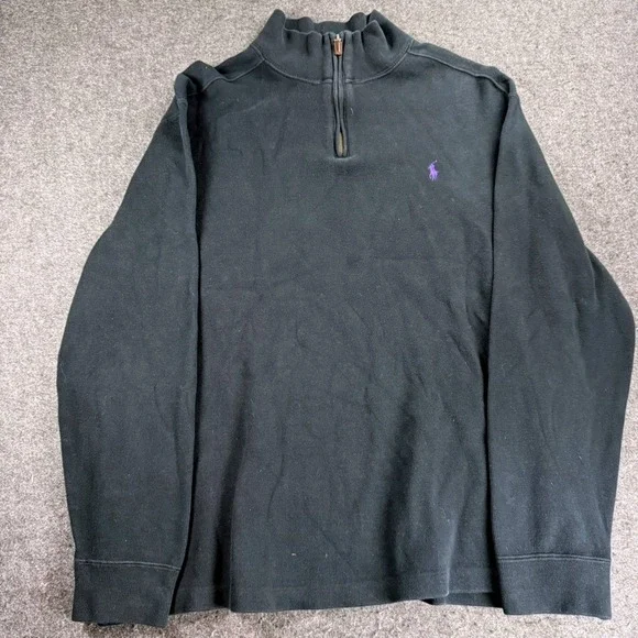Polo Ralph Lauren Quarter Zip Pullover Black Purple Pony‎ Logo XL VTG Y2K Preppy