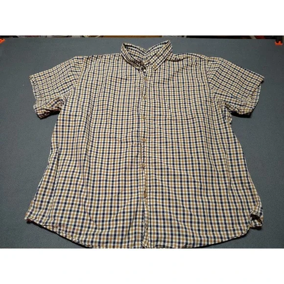 Blue Mountain‎ Shirt Men 2XL Brown Plaid Button Down Office Preppy Short Sleeve