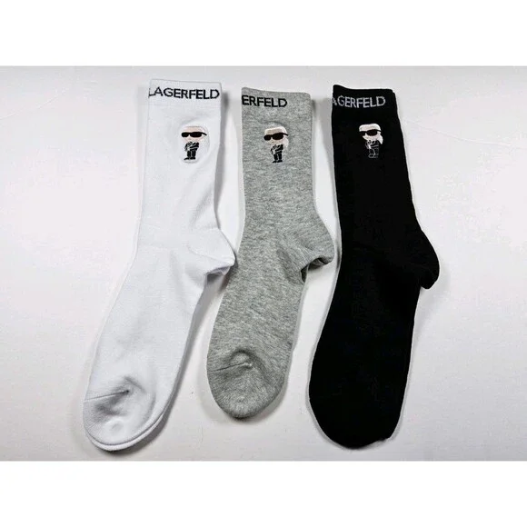 Karl Lagerfeld Women's Embroidered Lot Of 3 Pairs Crew Socks One Size