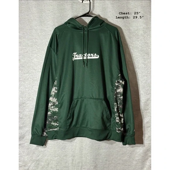 Badger Sport Mens Camo Colorblock Pullover‎ Hoodie Tractors Green Size XL