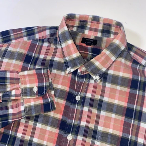 J.Crew Mens Summer Plaid Button Down Shirt Large Multicolor Cotton BB214