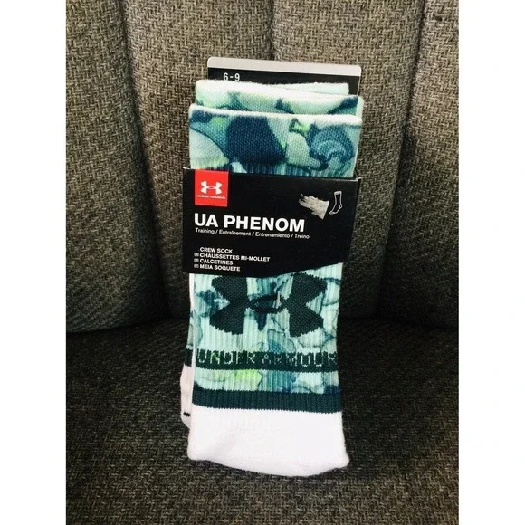 Under Armour Phenom Womens Crew Socks 3 Pk Teal White Grey Training 1329335-101