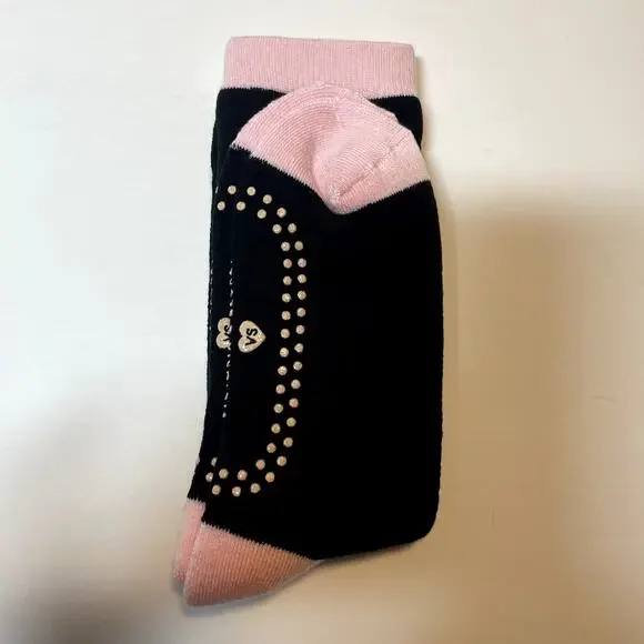 Victorias Secret Slipper Socks Black Pink Womens One Size Lined Classic Grippers