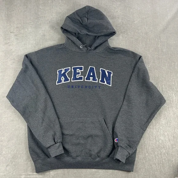 Kean University Champion Mens L Charcoal Gray Hoodie Pullover Applique Logo