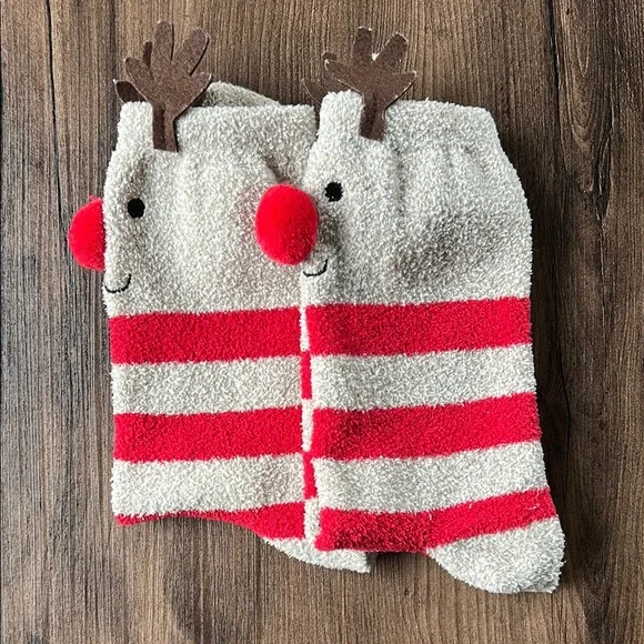 Festive Reindeer Socks - Red and Tan