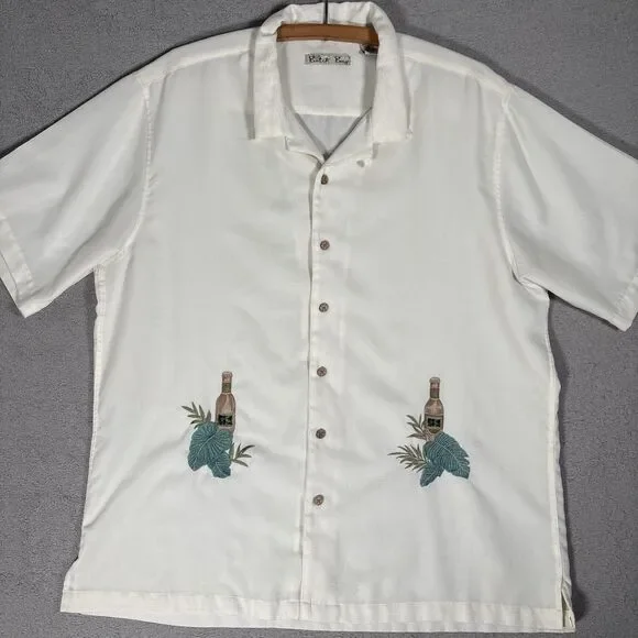 Batik Bay Shirt Mens XL Camp Tropical Beer Embroidery Wood Buttons Retro Dadcore