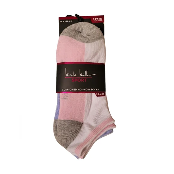 Nicole Miller No Show Socks Gray Purple Pink Black‎ Set of 3 NWT Size 4 - 10