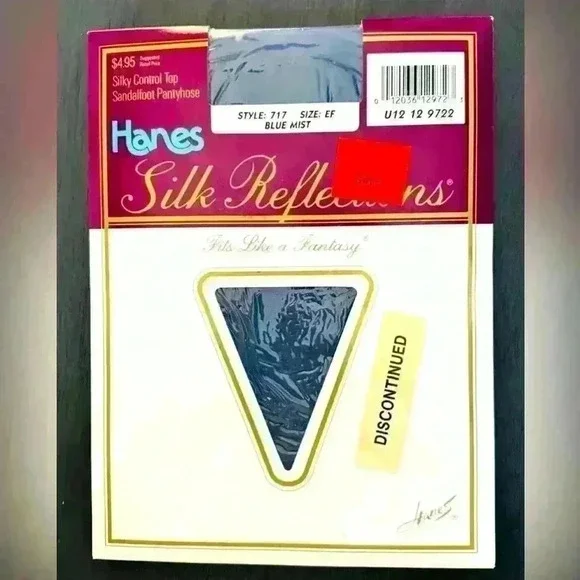 VTG 80's Hanes Silk Reflections‎ Pantyhose 717 Size EF Control Top Blue Mist