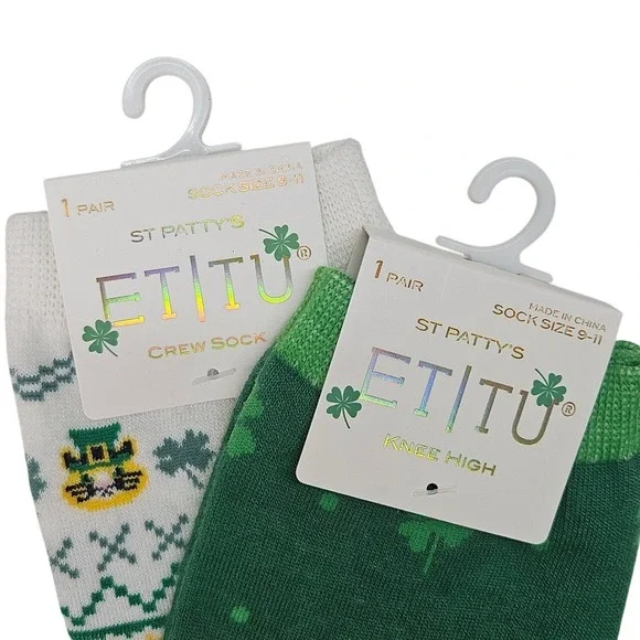 St Pattys Crew Sock Knee‎ High Etitu Sock Size 9 11 Lot 2 Pairs