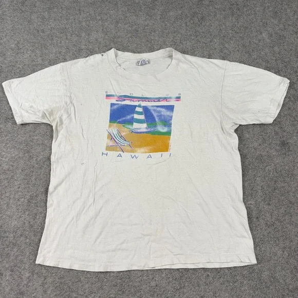 Super Cru T Shirt‎ Mens Large White Vintage Hawaii Endless Summer Surf Graphic