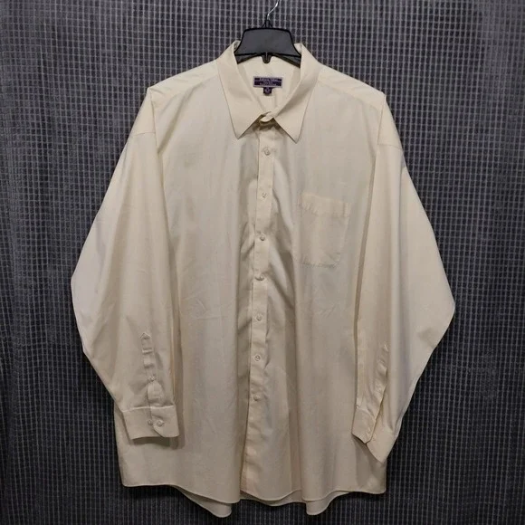 Roberto Villini Mens Dress Shirt Non-Iron Travel Collection 19 36/37 Tall Cream