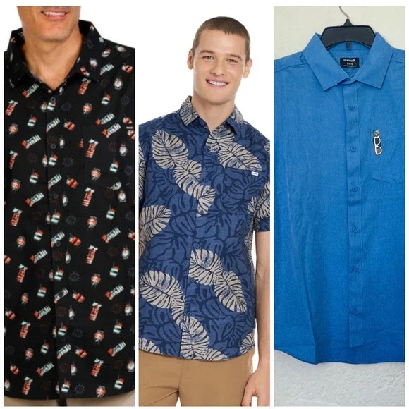 NWT! Lot of‎ 3 Hurley Mens Short Sleeve Button Down Shirts Small