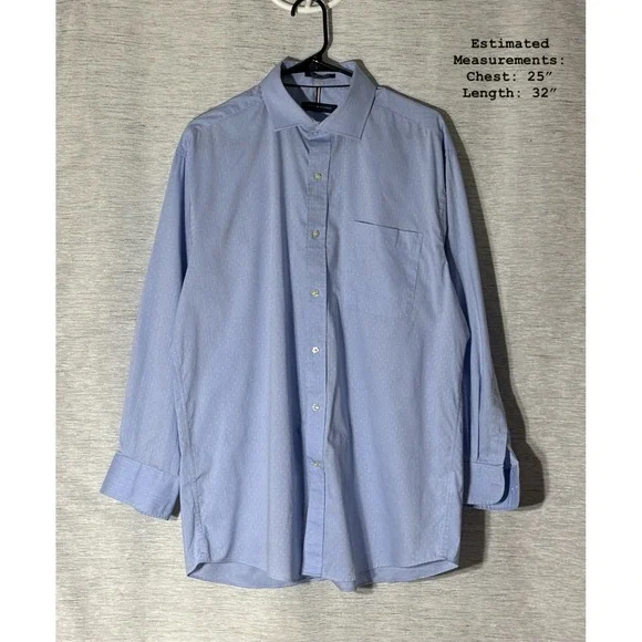Tommy Hilfiger Mens Blue Dress Shirt Regular Fit Stretch Wrinkle Resistant LARGE