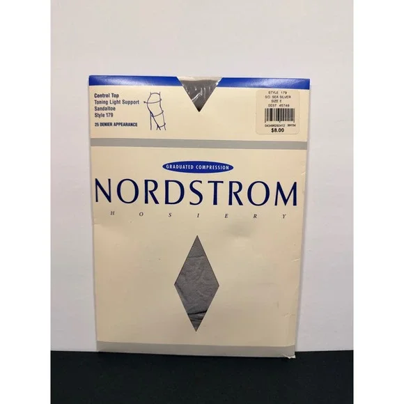 Nordstrom Hosiery Style 179 So Sea Silver Control Top Support Tights Size E‎ NEW