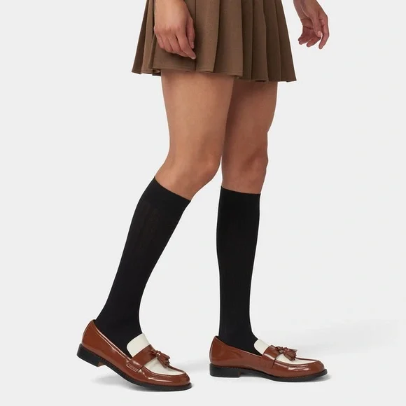 HUE CABLE KNIT RIB KNEE HIGH SOCKS BLACK OS NWT