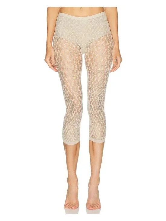 SWEDISH STOCKINGS Laura Net Capri Tights in Oyster Grey